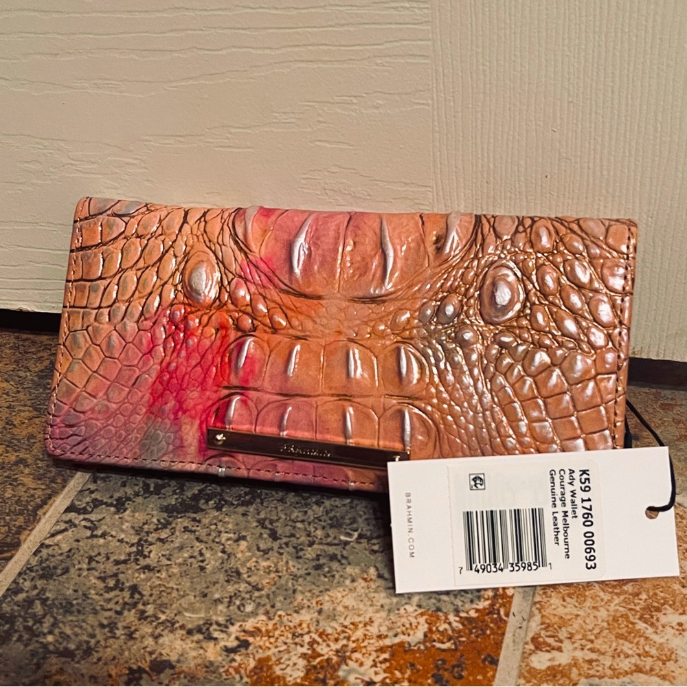 NWT! HARD TO FIND! Brahmin Melbourne ADY Slim Bifold Leather Wallet Courage
